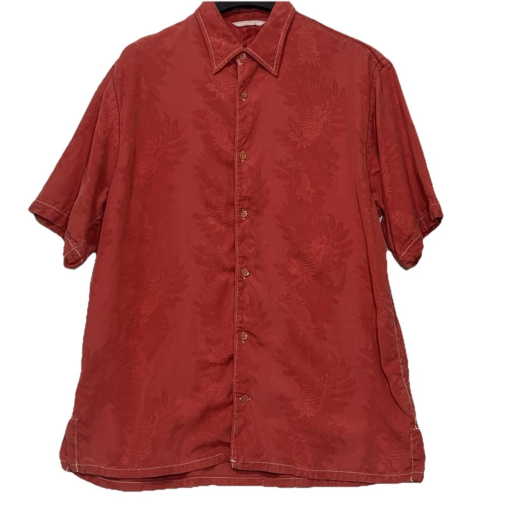 Tommy Bahama Hawaiian Design Button Short Sleeve Havana Shirt Men Size Large